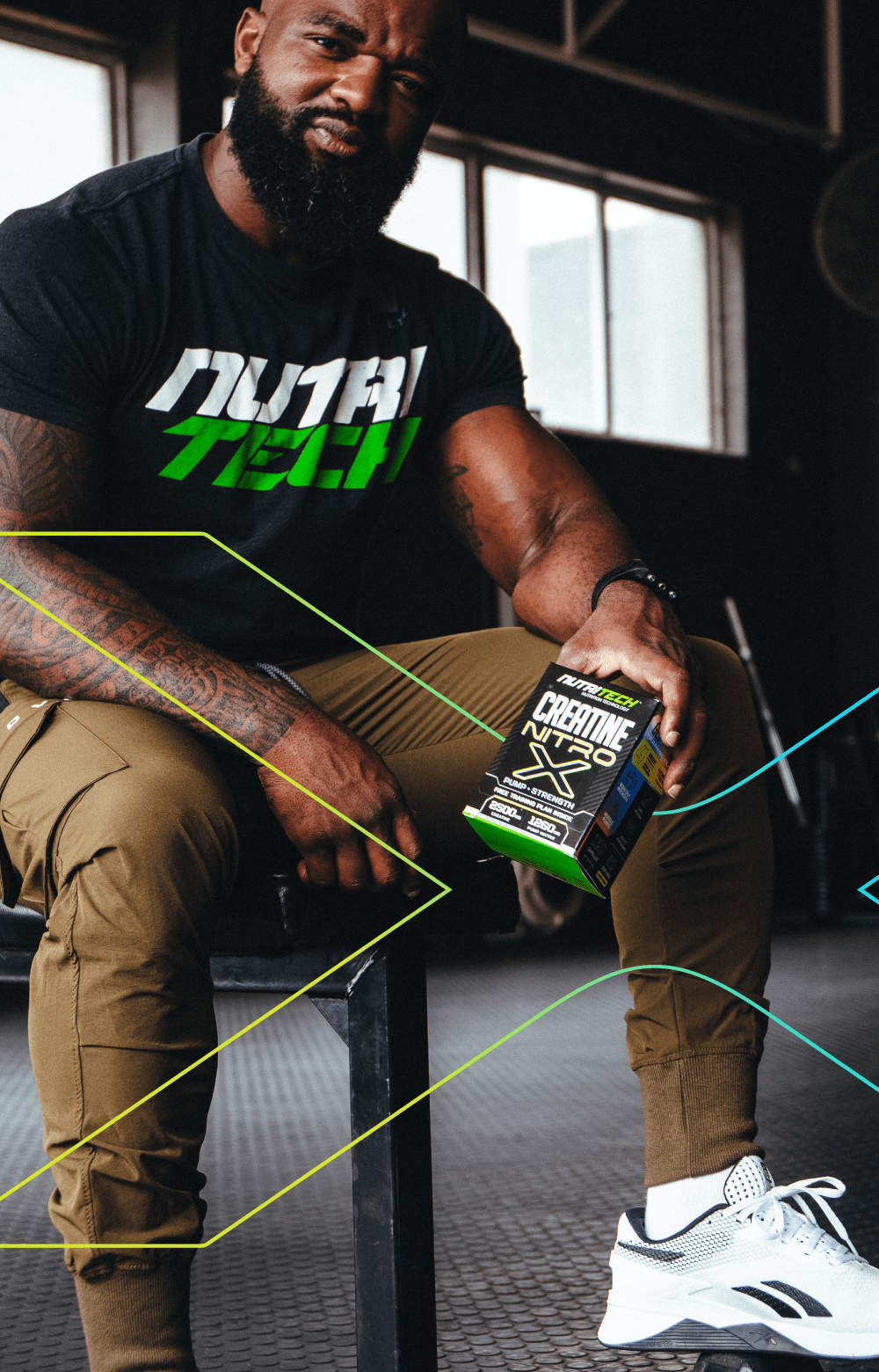 fit african male in gym nutritech creatine nitro x